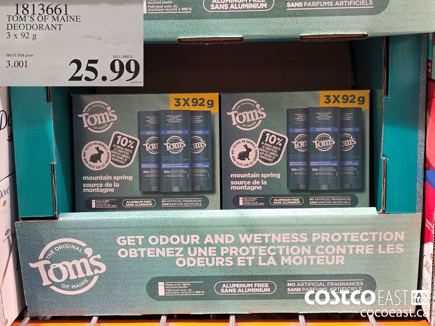 1813661 TOM'S OF MAINE DEODORANT 3 X 92 G $25.99