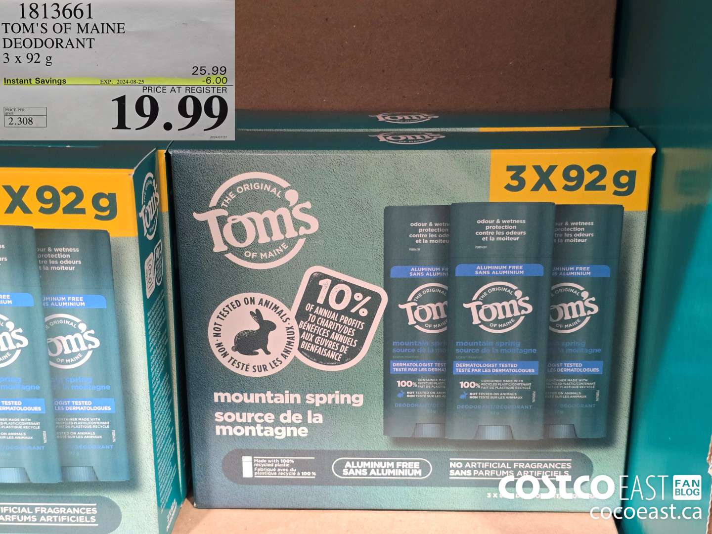 1813661 TOM'S OF MAINE DEODORANT 3 X 92 G ($6.00 INSTANT SAVINGS EXPIRES ON 2024-08-25) $19.99