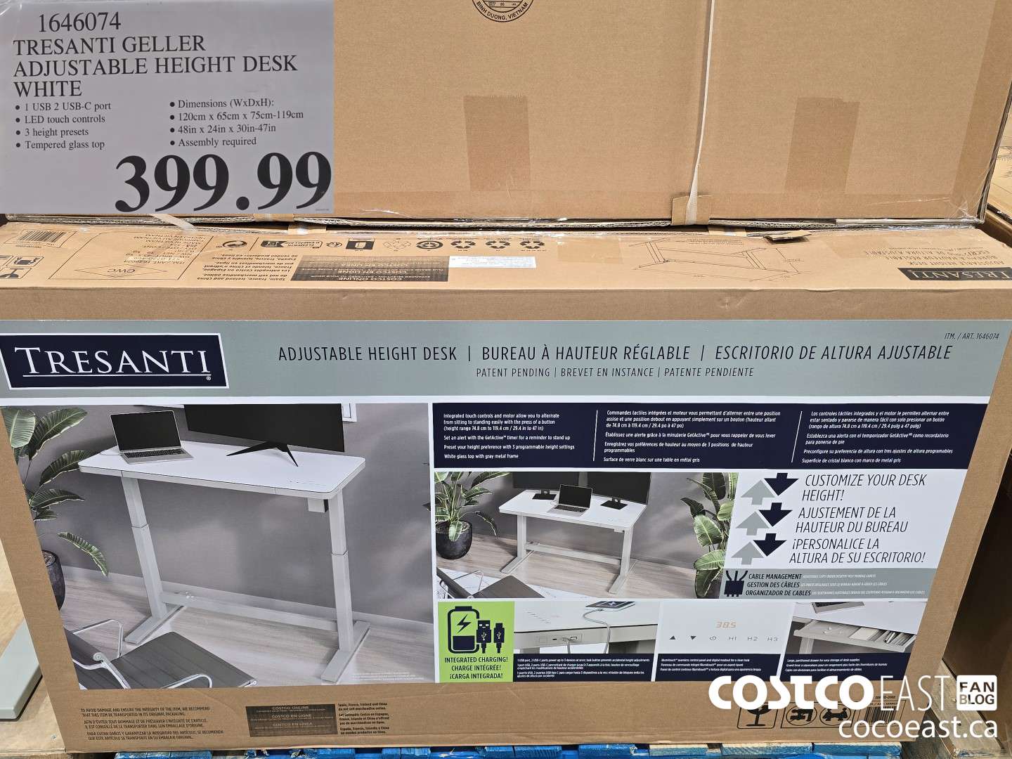 1646074 TRESANTI GELLER ADJUSTABLE HEIGHT DESK WHITE $399.99