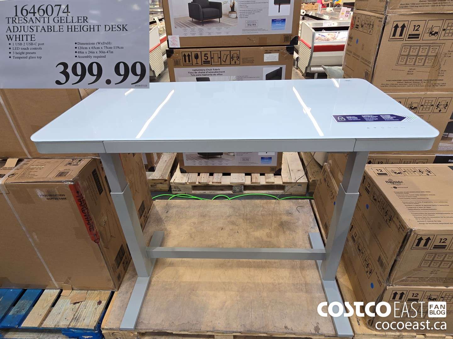 1646074 TRESANTI GELLER ADJUSTABLE HEIGHT DESK WHITE $399.99