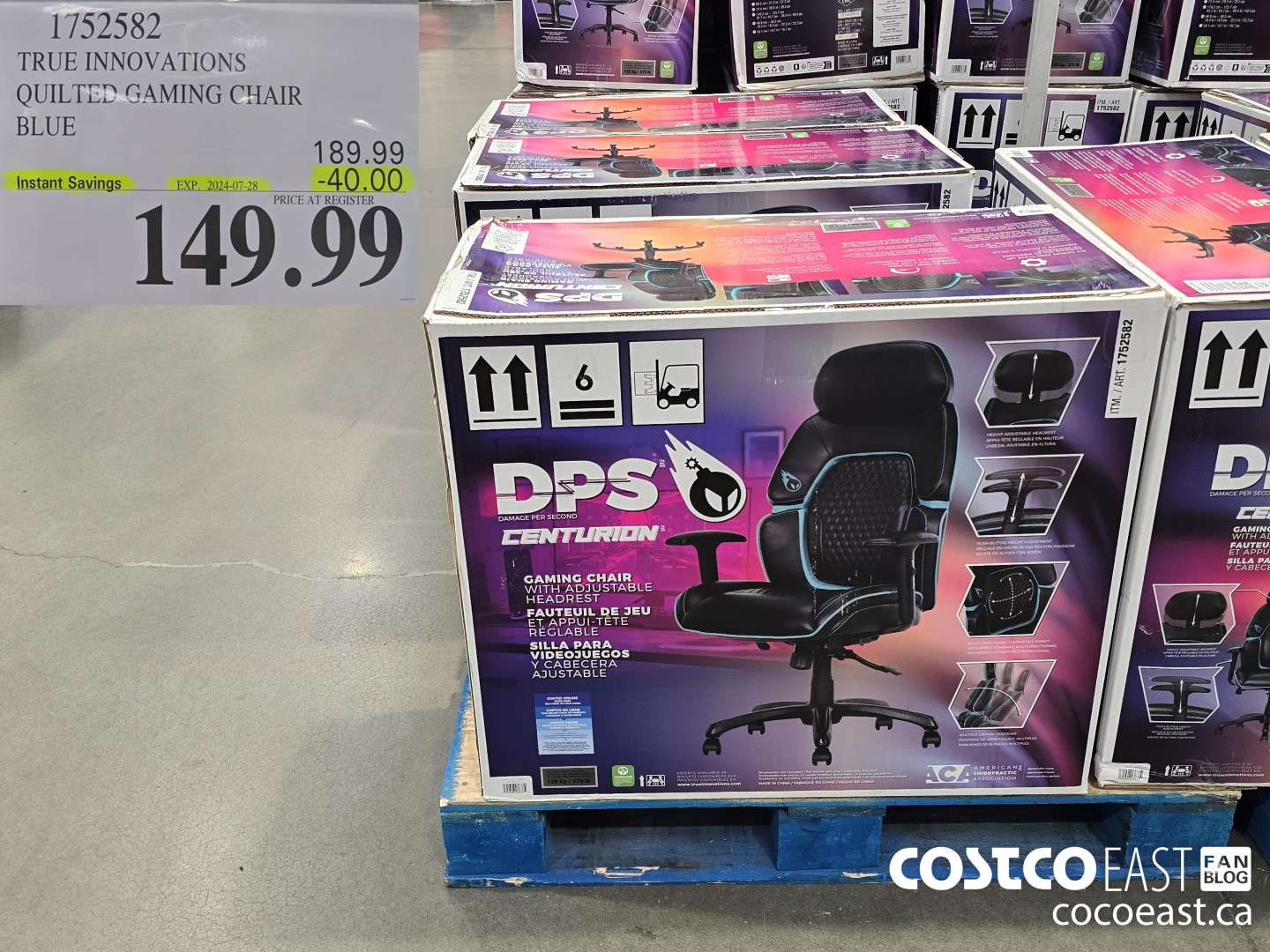 1752582 TRUE INNOVATIONS QUILTED GAMING CHAIR BLUE ($40.00 INSTANT SAVINGS EXPIRES ON 2024-07-28) $149.99