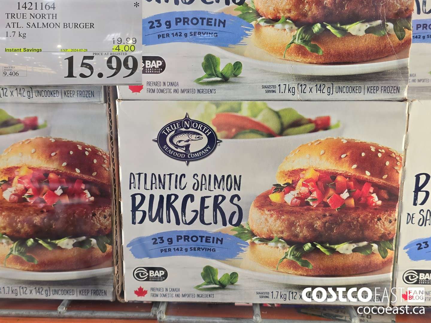 1421164 TRUE NORTH ATL. SALMON BURGER 1.7 kg ($4.00 INSTANT SAVINGS EXPIRES ON 2024-07-28) $15.99