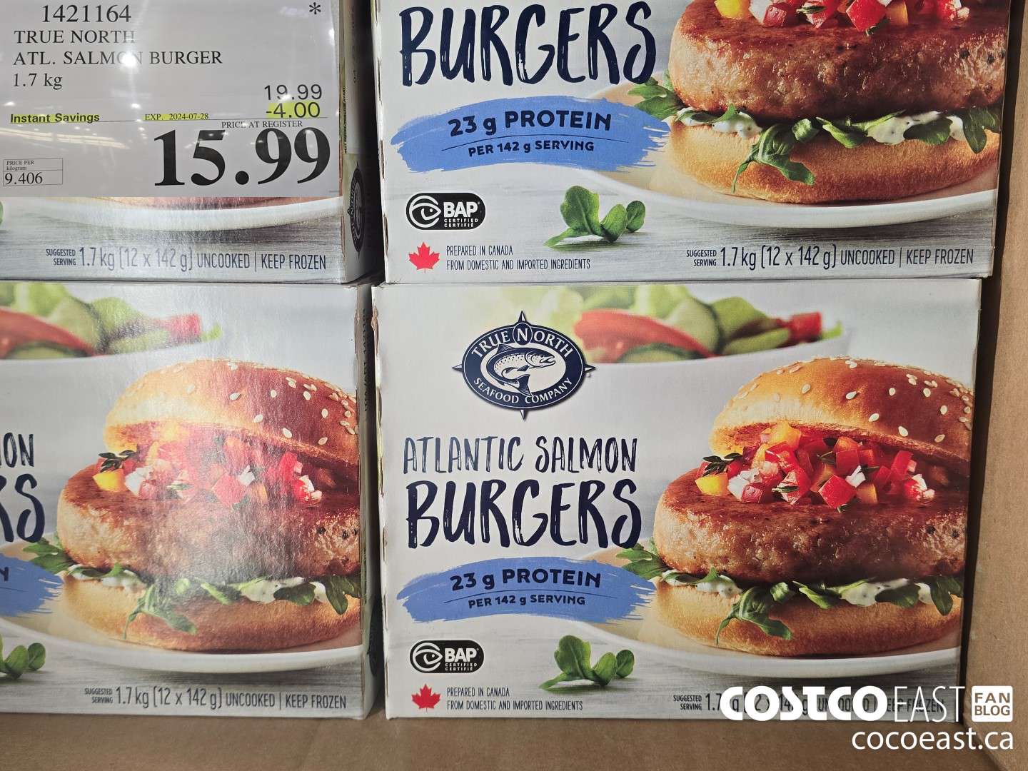 1421164 TRUE NORTH ATL. SALMON BURGER 1.7 kg ($4.00 INSTANT SAVINGS EXPIRES ON 2024-07-28) $15.99