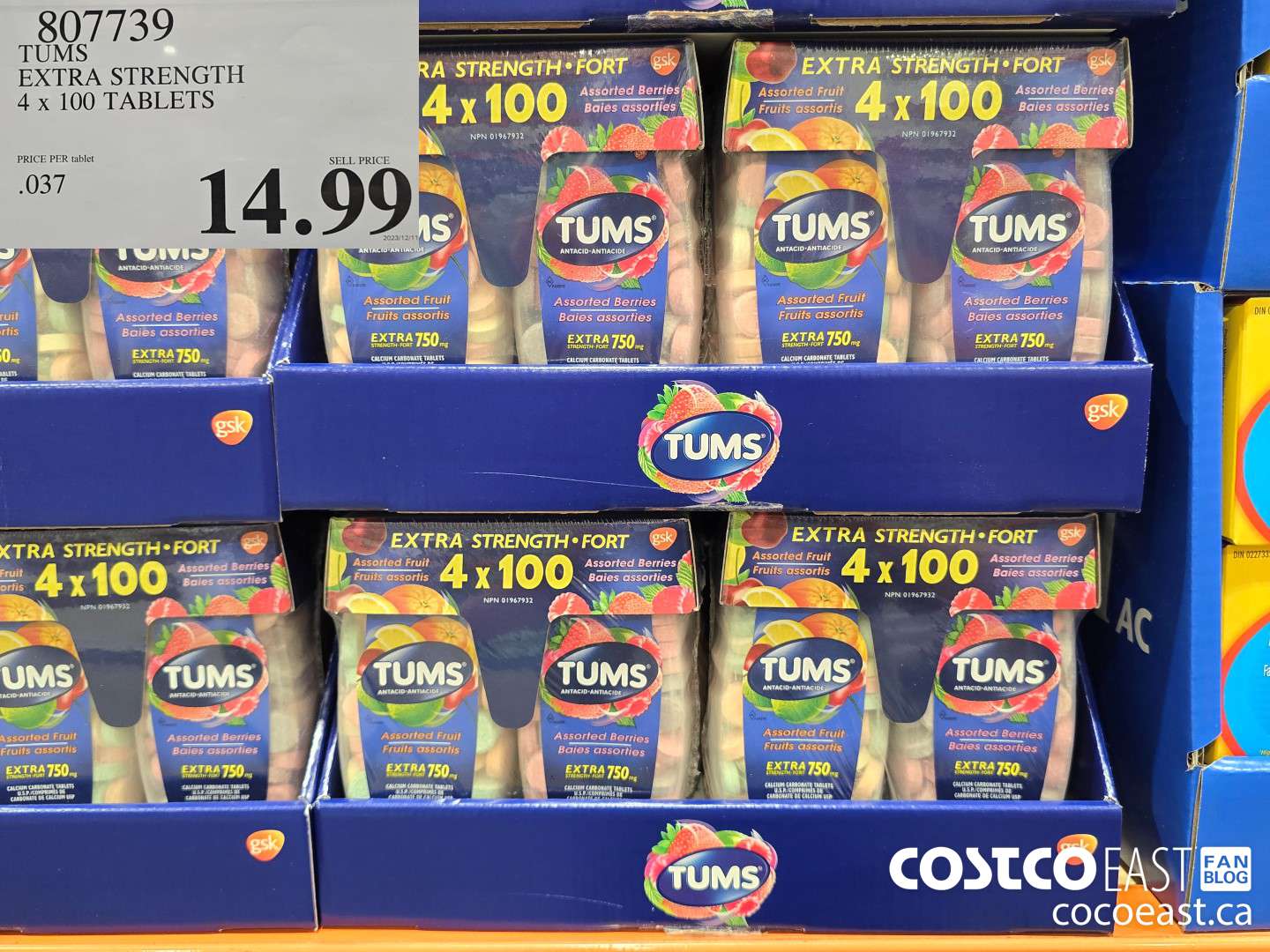 807739 TUMS EXTRA STRENGTH 4 x 100 TABLETS $14.99