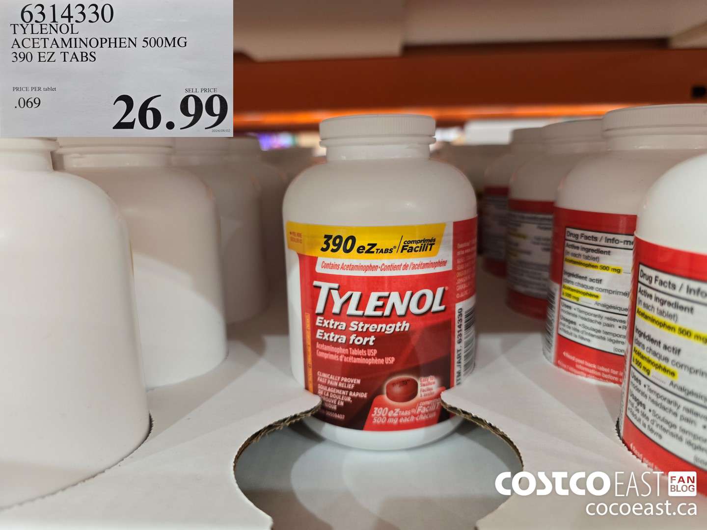 6314330 TYLENOL ACETAMINOPHEN 500MG 390 EZ TABS $26.99
