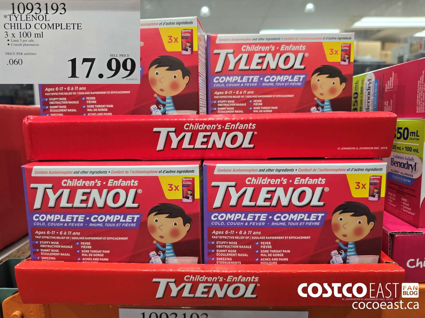 1093193 TYLENOL CHILD COMPLETE 3 X 100ML $17.99