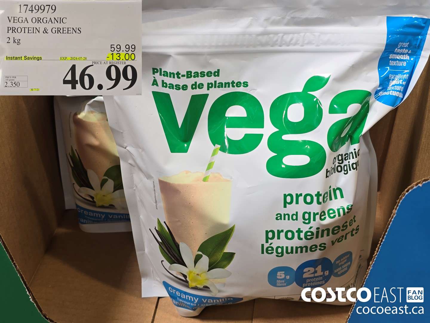1749979 VEGA ORGANIC PROTEIN & GREENS 2 KG ($13.00 INSTANT SAVINGS EXPIRES ON 2024-07-28) $46.99