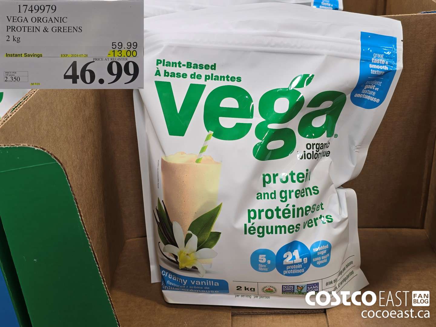 1749979 VEGA ORGANIC PROTEIN & GREENS 2 KG ($13.00 INSTANT SAVINGS EXPIRES ON 2024-07-28) $46.99