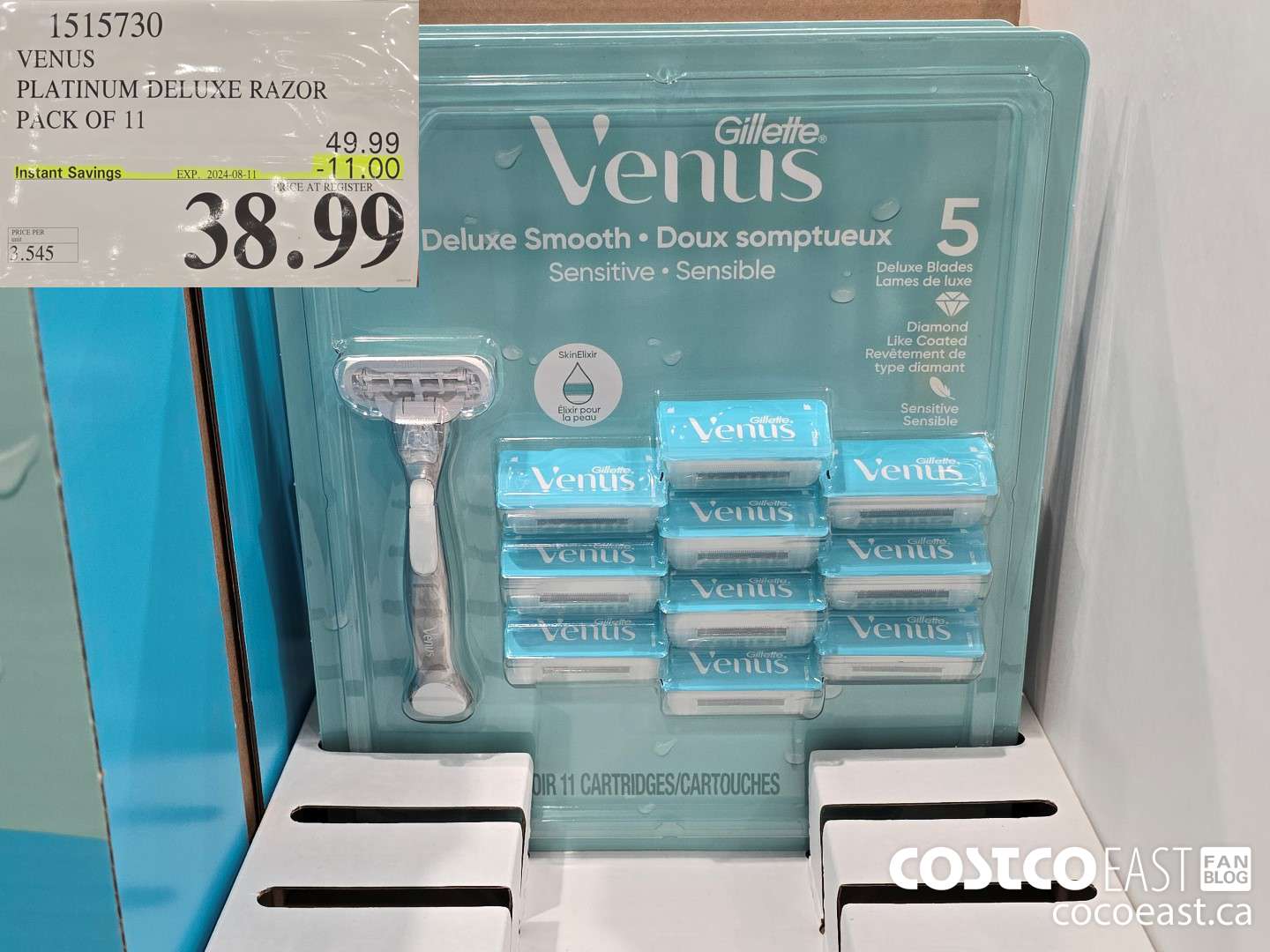 1515730 VENUS PLATINUM DELUXE RAZOR + 11 CARTRIDGES ($11.00 INSTANT SAVINGS EXPIRES ON 2024-08-11) $38.99