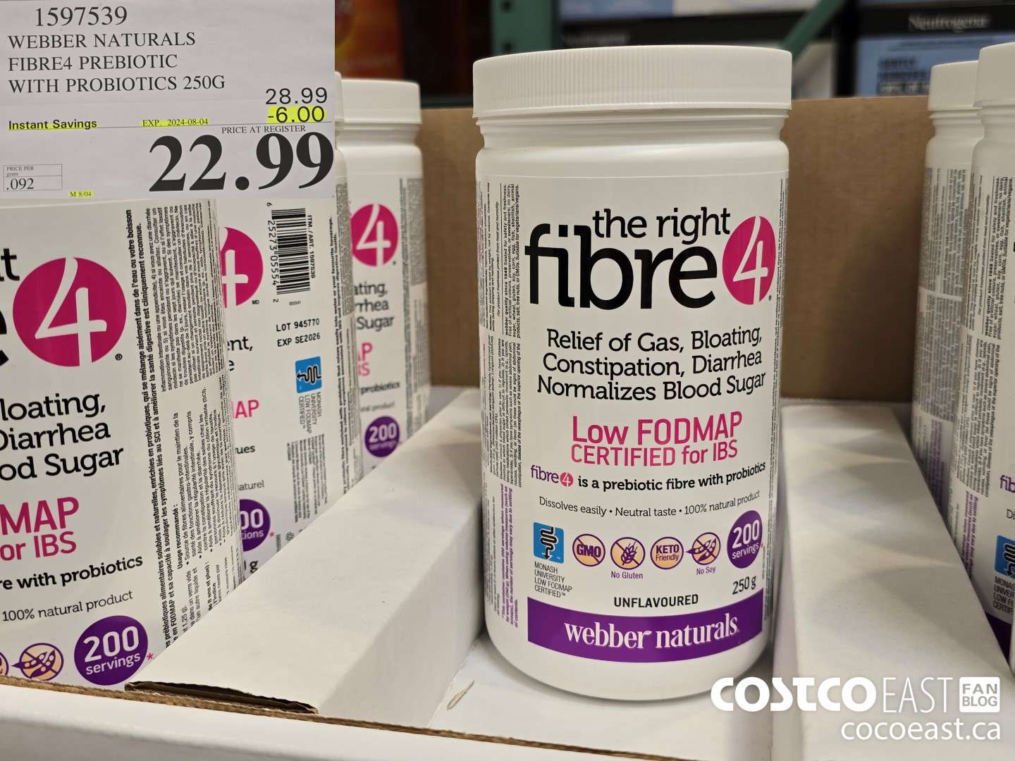 1597539 WEBBER NATURALS FIBRE4 PREBIOTIC WITH PROBIOTICS 250G ($6.00 INSTANT SAVINGS EXPIRES ON 2024-08-04) $22.99
