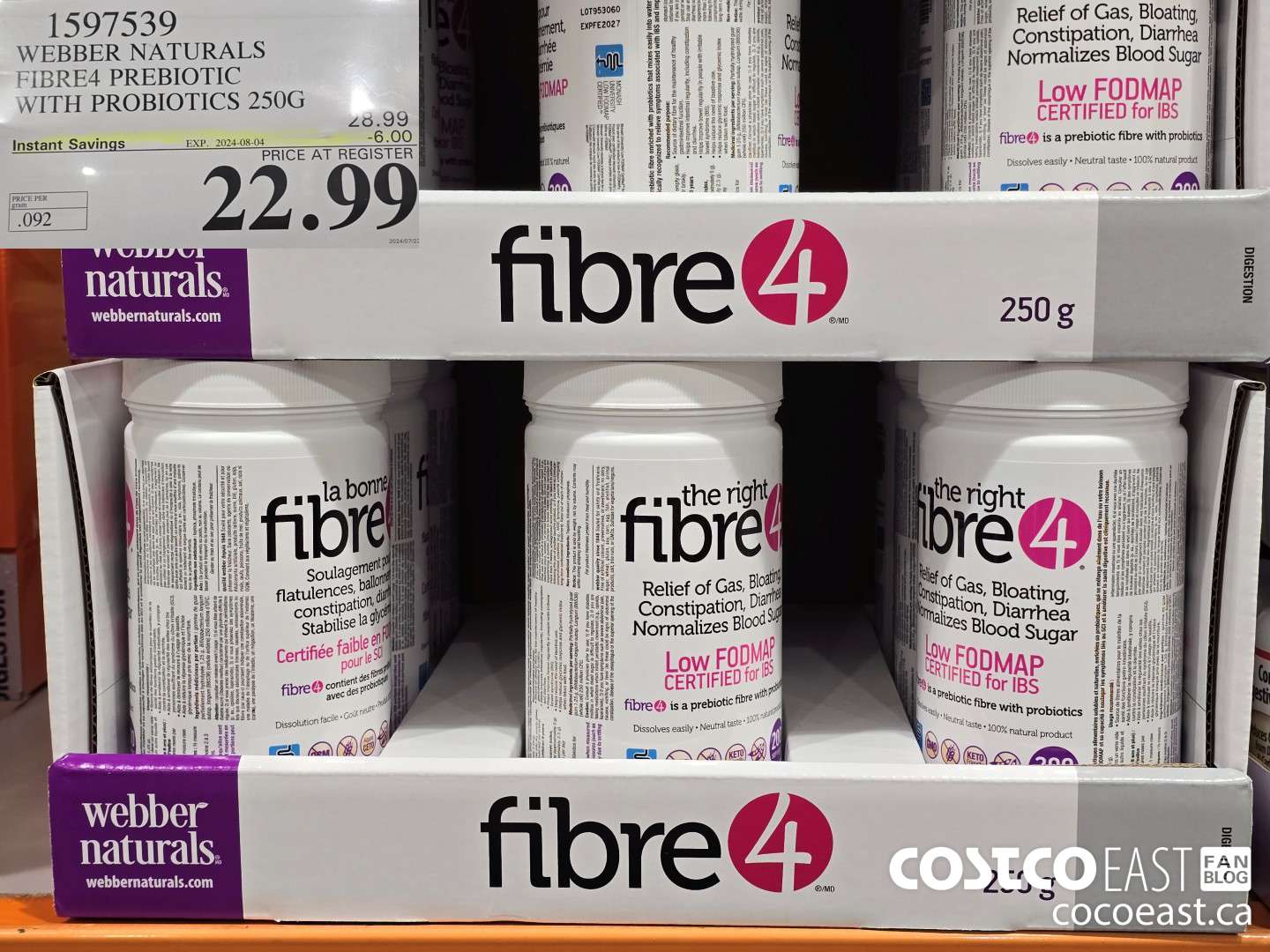 1597539 WEBBER NATURALS FIBRE4 PREBIOTIC WITH PROBIOTICS 250G ($6.00 INSTANT SAVINGS EXPIRES ON 2024-08-04) $22.99