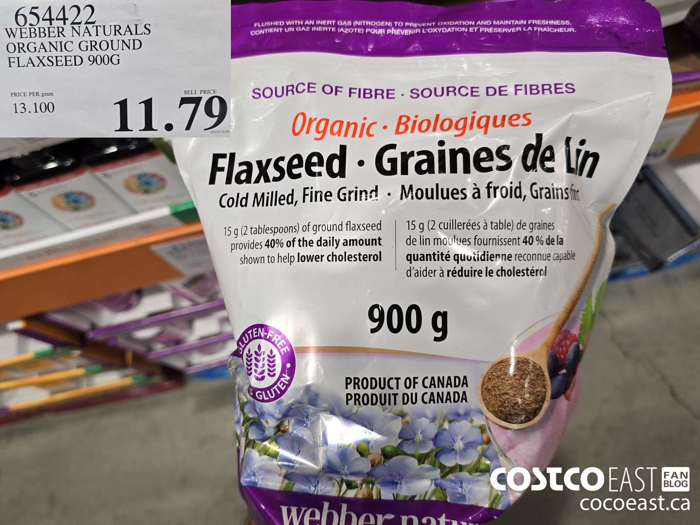 654422 WEBBER NATURALS ORGANIC GROUND FLAXSEED 900G $11.79