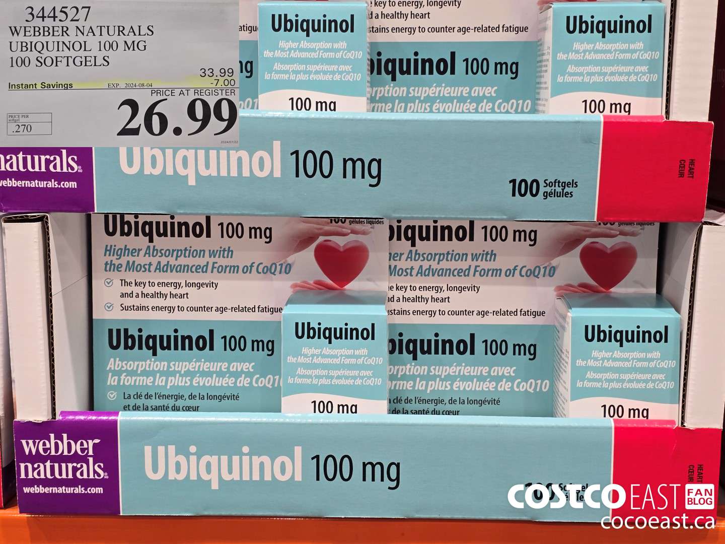 344527 WEBBER NATURALS UBIQUINOL 100 MG 100 SOFTGELS ($7.00 INSTANT SAVINGS EXPIRES ON 2024-08-04) $26.99