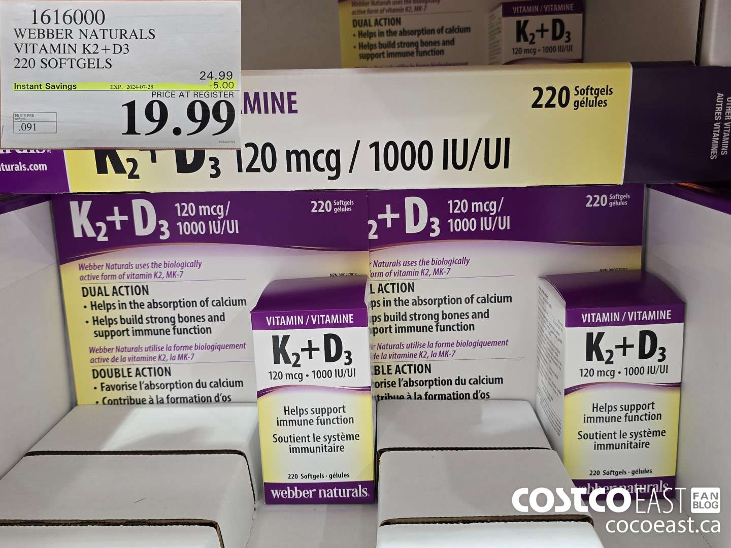 1616000 WEBBER NATURALS VITAMIN K2+D3 220 SOFTGELS ($5.00 INSTANT SAVINGS EXPIRES ON 2024-07-28) $19.99