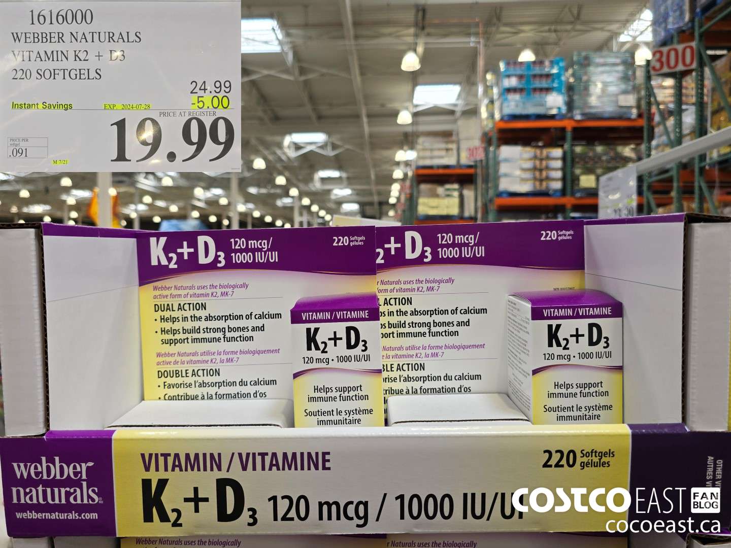 1616000 WEBBER NATURALS VITAMIN K2+D3 220 SOFTGELS ($5.00 INSTANT SAVINGS EXPIRES ON 2024-07-28) $19.99