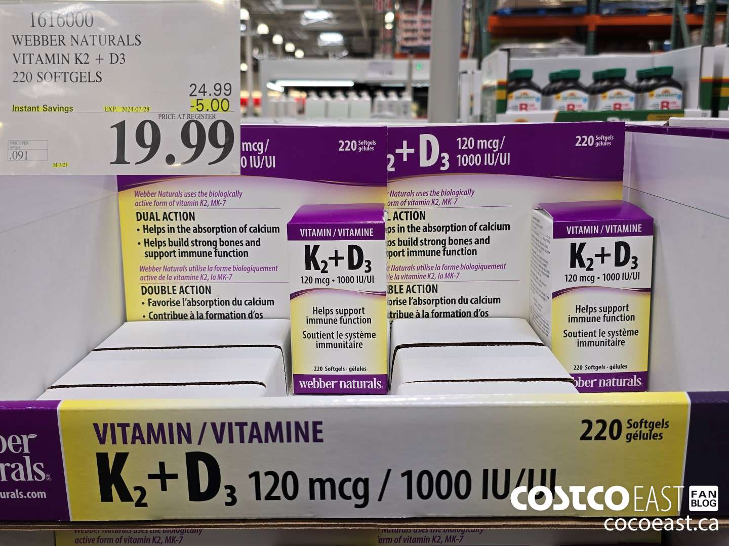 1616000 WEBBER NATURALS VITAMIN K2+D3 220 SOFTGELS ($5.00 INSTANT SAVINGS EXPIRES ON 2024-07-28) $19.99