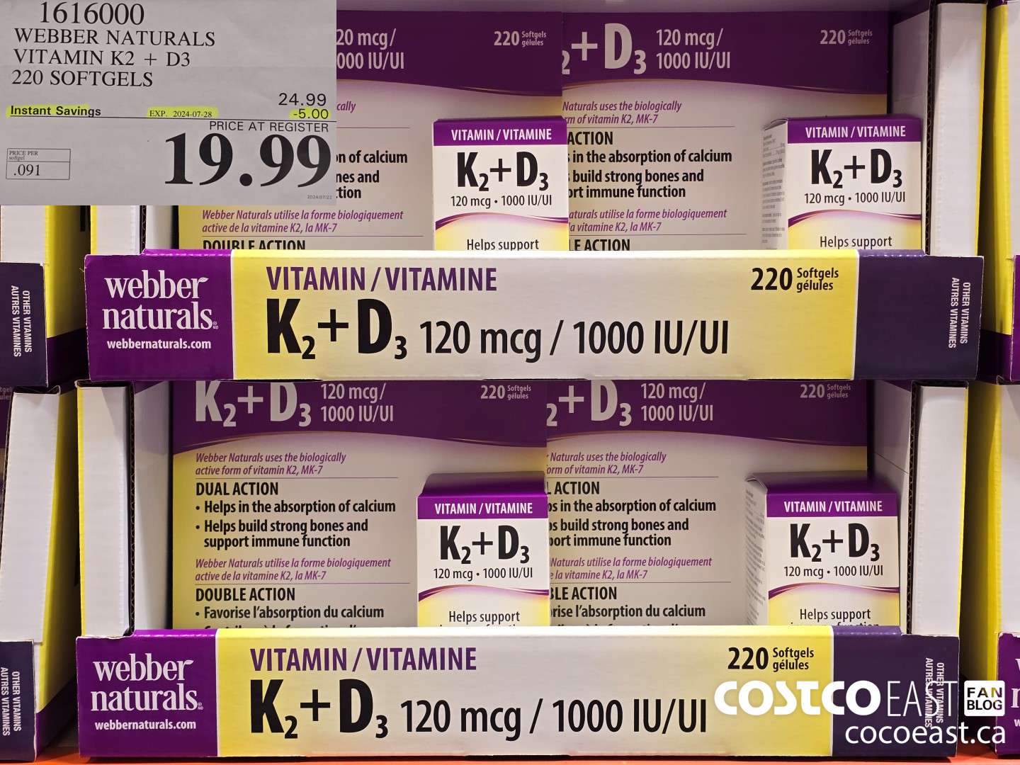 1616000 WEBBER NATURALS VITAMIN K2+D3 220 SOFTGELS ($5.00 INSTANT SAVINGS EXPIRES ON 2024-07-28) $19.99