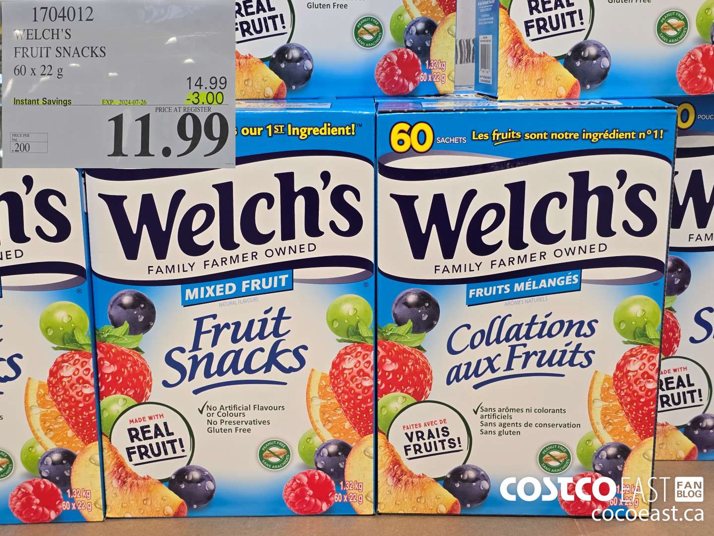 1704012 WELCH'S FRUIT SNACKS 60 X 22 G ($3.00 INSTANT SAVINGS EXPIRES ON 2024-07-26) $11.99