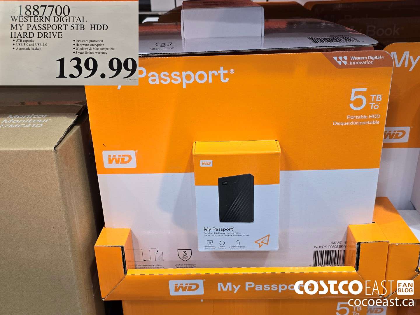 1887700 WESTERN DIGITAL MY PASSPORT 5TB HDD HARD DRIVE $139.99