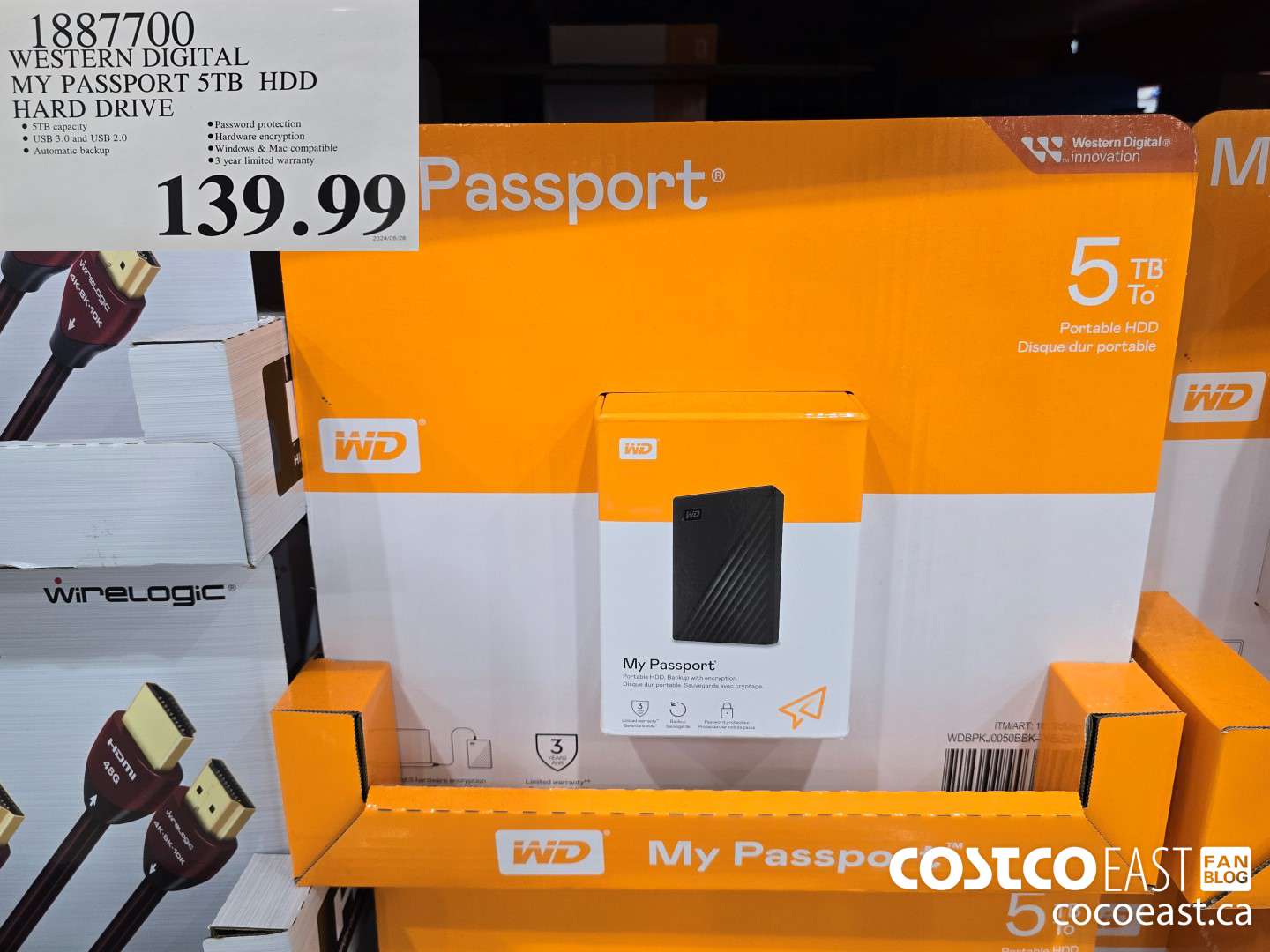 1887700 WESTERN DIGITAL MY PASSPORT 5TB HDD HARD DRIVE $139.99