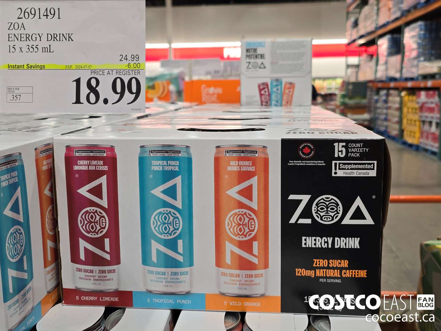 2691491 ZOA ENERGY DRINK 15 x 335 ML ($6.00 INSTANT SAVINGS EXPIRES ON 2024-07-07) $18.99