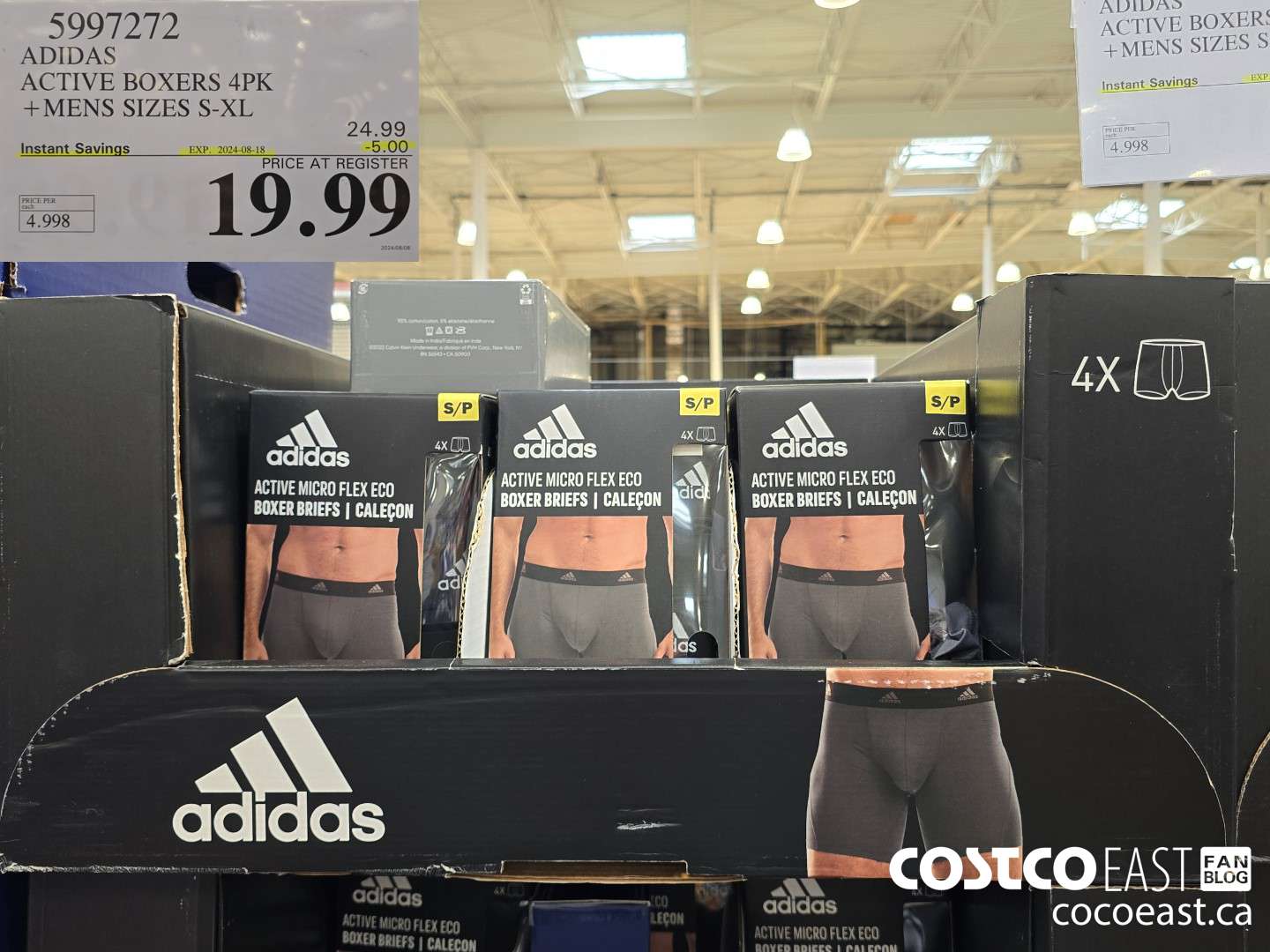5997272 ADIDAS ACTIVE BOXERS 4PK +MENS SIZES S-XL ($5.00 INSTANT SAVINGS EXPIRES ON 2024-08-18) $19.99