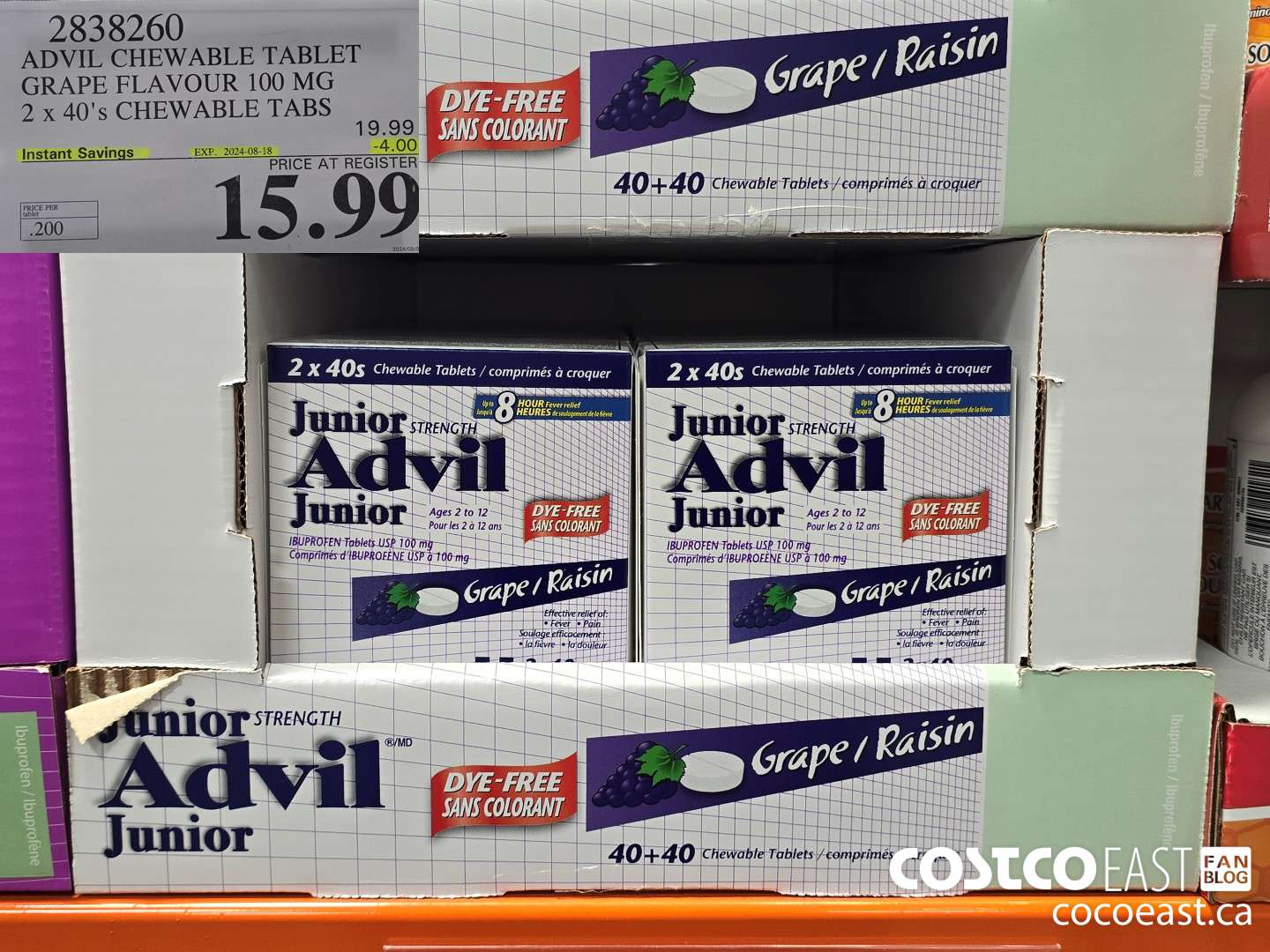 2838260 ADVIL CHEWABLE TABLET GRAPE FLAVOUR 100 MG 2 X 40'S CHEWABLE TABS ($4.00 INSTANT SAVINGS EXPIRES ON 2024-08-18) $15.99