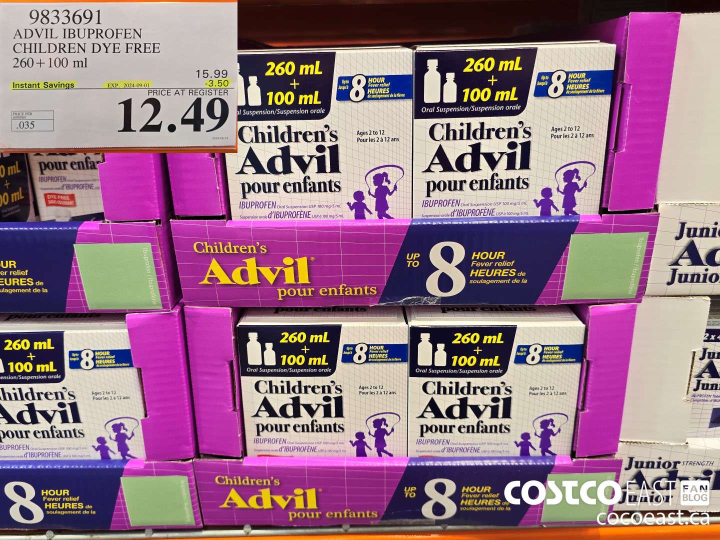 9833691 ADVIL IBUPROFEN CHILDREN DYE FREE 260 + 100ML ($3.50 INSTANT SAVINGS EXPIRES ON 2024-09-01) $12.49