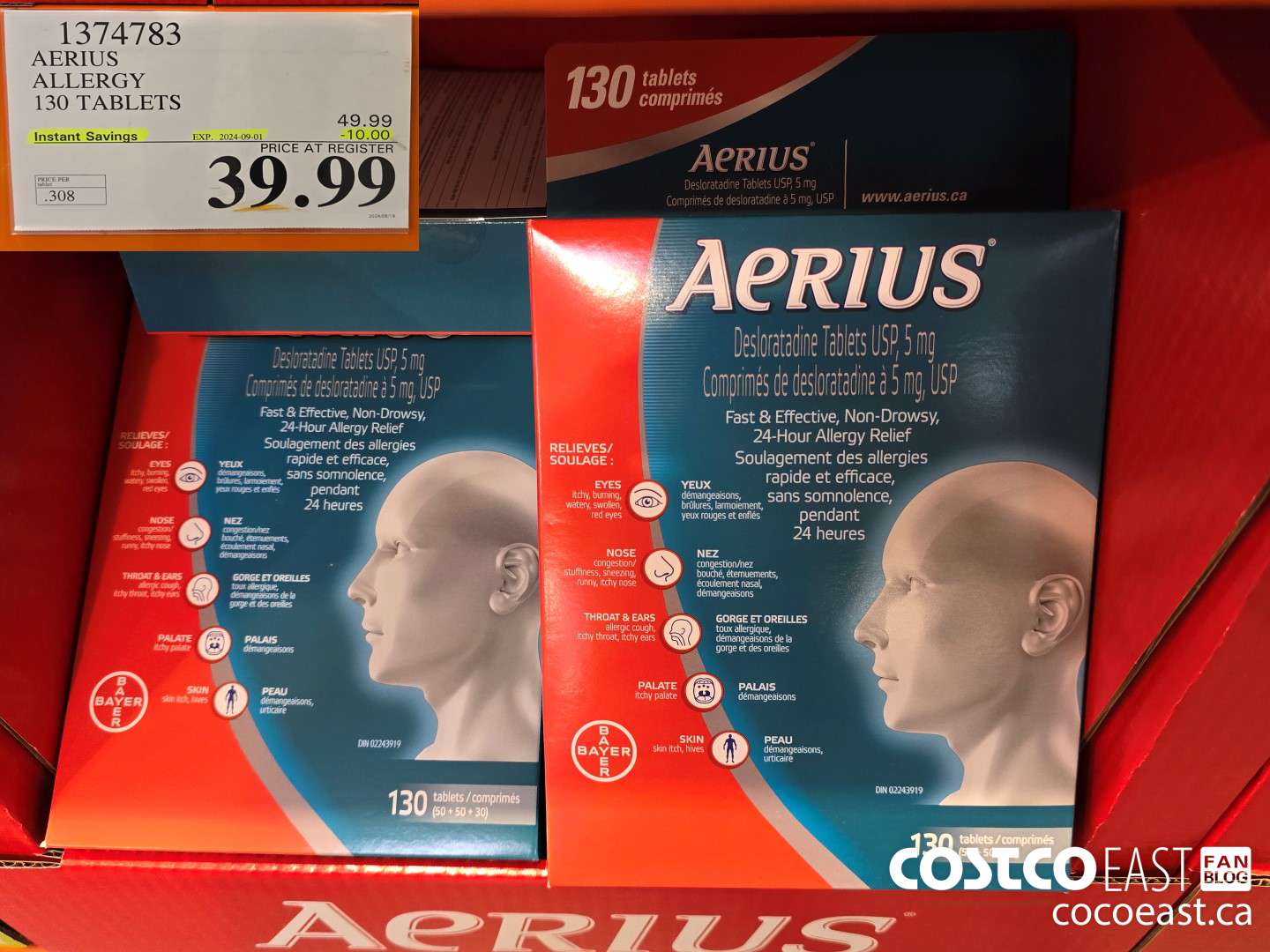 1374783 AERIUS ALLERGY 130 TABLETS ($10.00 INSTANT SAVINGS EXPIRES ON 2024-09-01) $39.99