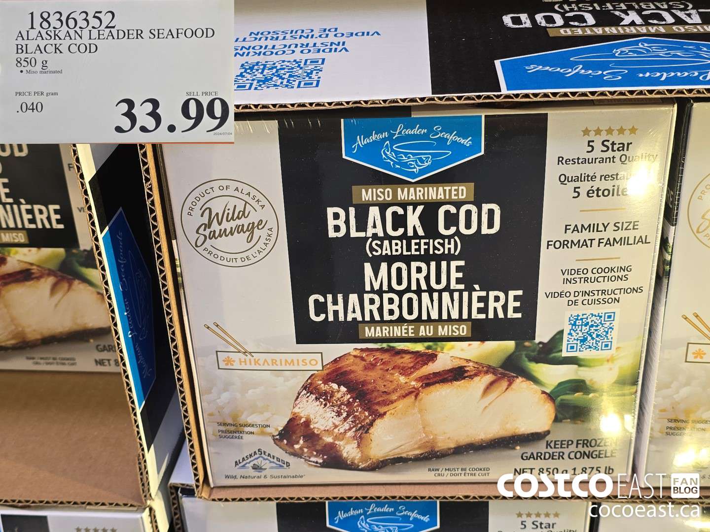 1836352 ALASKAN LEADER SEAFOOD BLACK COD 850 G $33.99