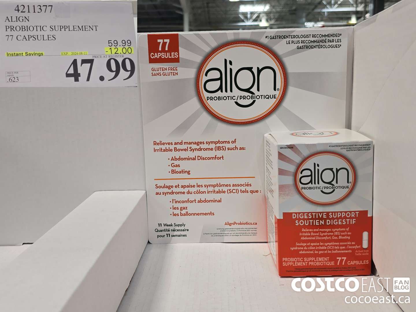 4211377 ALIGN PROBIOTIC SUPPLEMENT 77 CAPSULES ($12.00 INSTANT SAVINGS EXPIRES ON 2024-08-11) $47.99