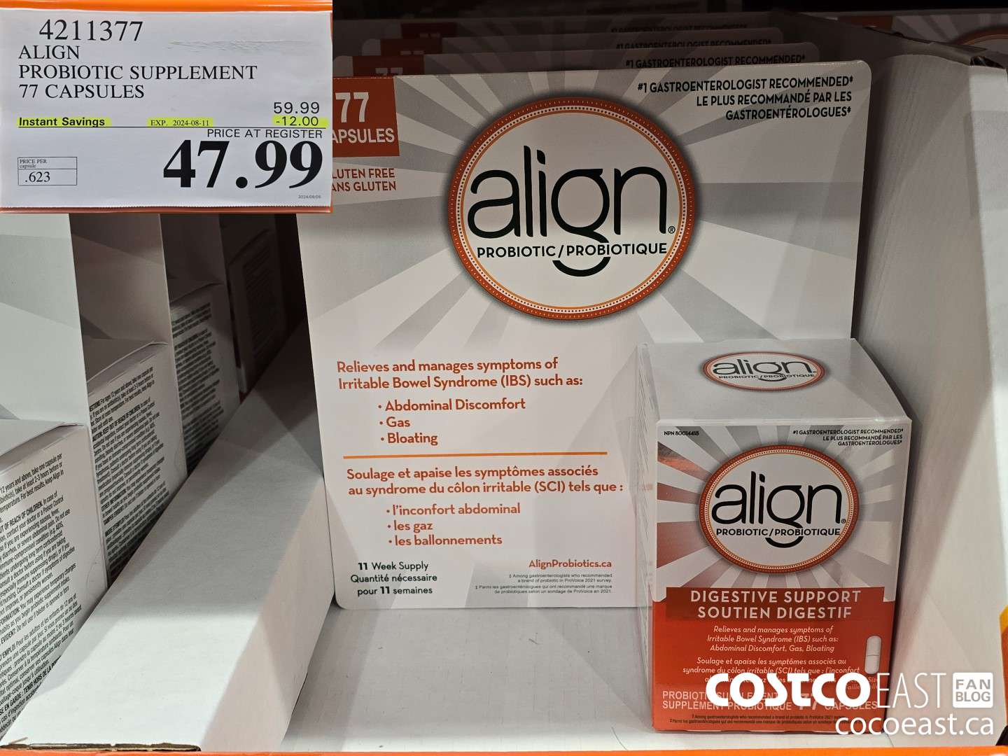 4211377 ALIGN PROBIOTIC SUPPLEMENT 77 CAPSULES ($12.00 INSTANT SAVINGS EXPIRES ON 2024-08-11) $47.99