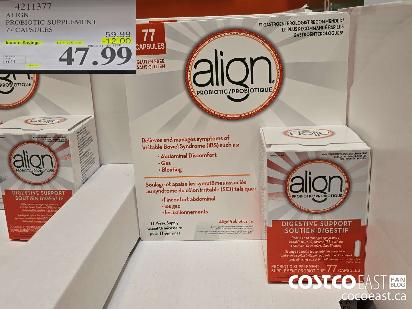 4211377 ALIGN PROBIOTIC SUPPLEMENT 77 CAPSULES ($12.00 INSTANT SAVINGS EXPIRES ON 2024-09-01) $47.99