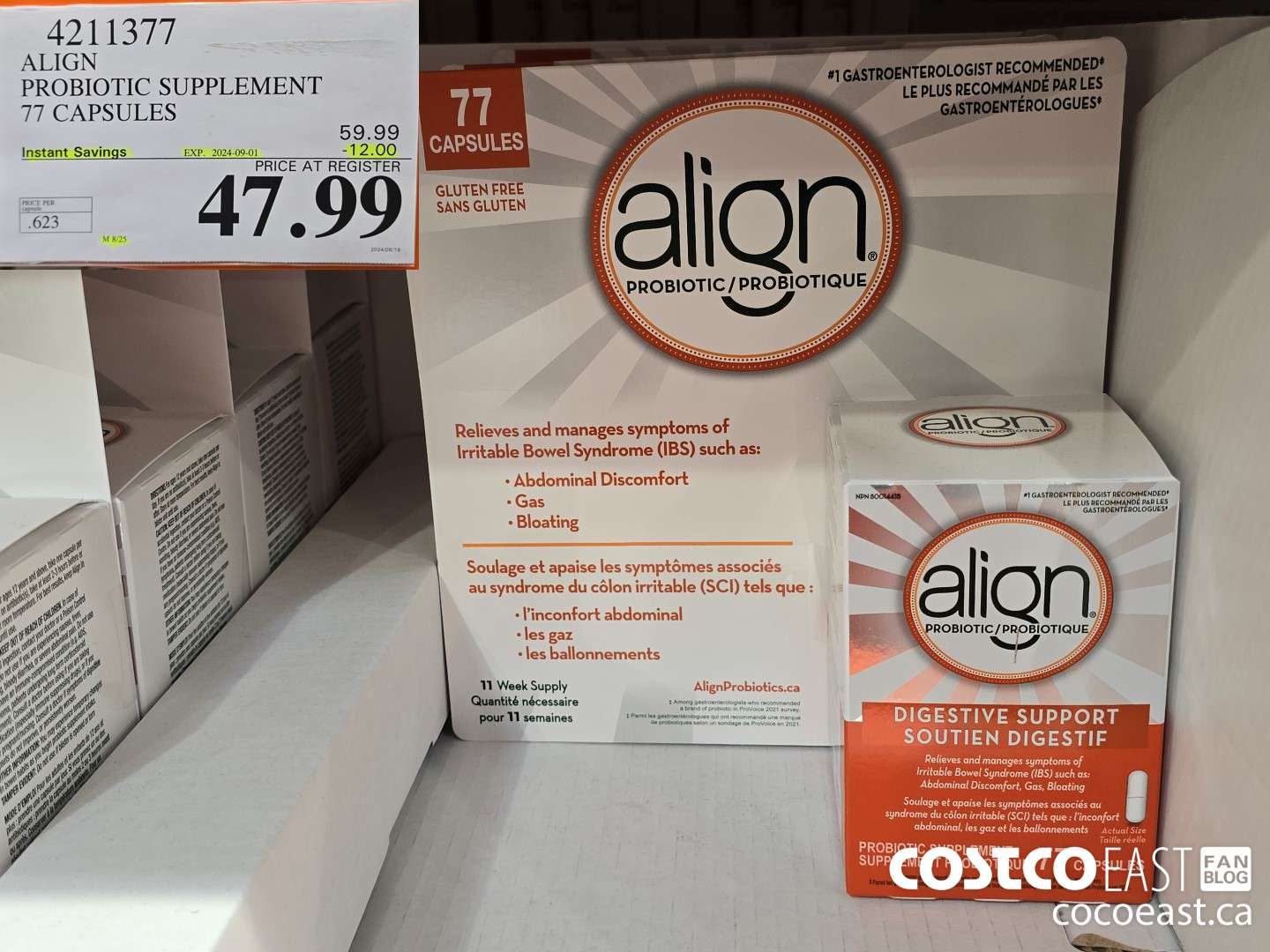 4211377 ALIGN PROBIOTIC SUPPLEMENT 77 CAPSULES ($12.00 INSTANT SAVINGS EXPIRES ON 2024-09-01) $47.99