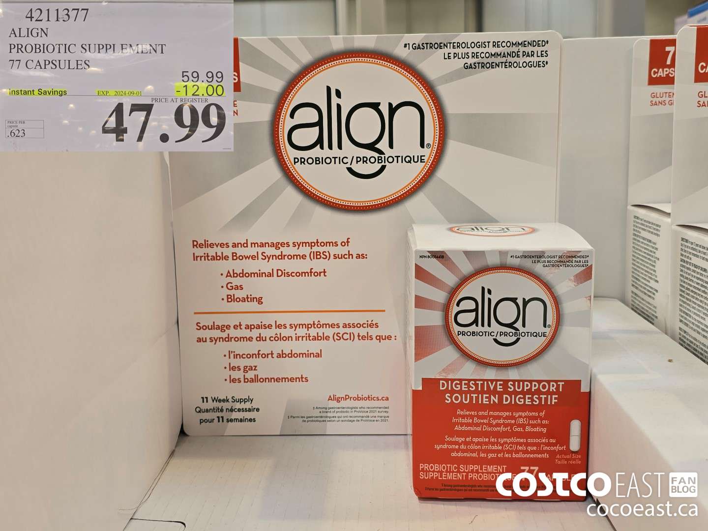4211377 ALIGN PROBIOTIC SUPPLEMENT 77 CAPSULES ($12.00 INSTANT SAVINGS EXPIRES ON 2024-09-01) $47.99