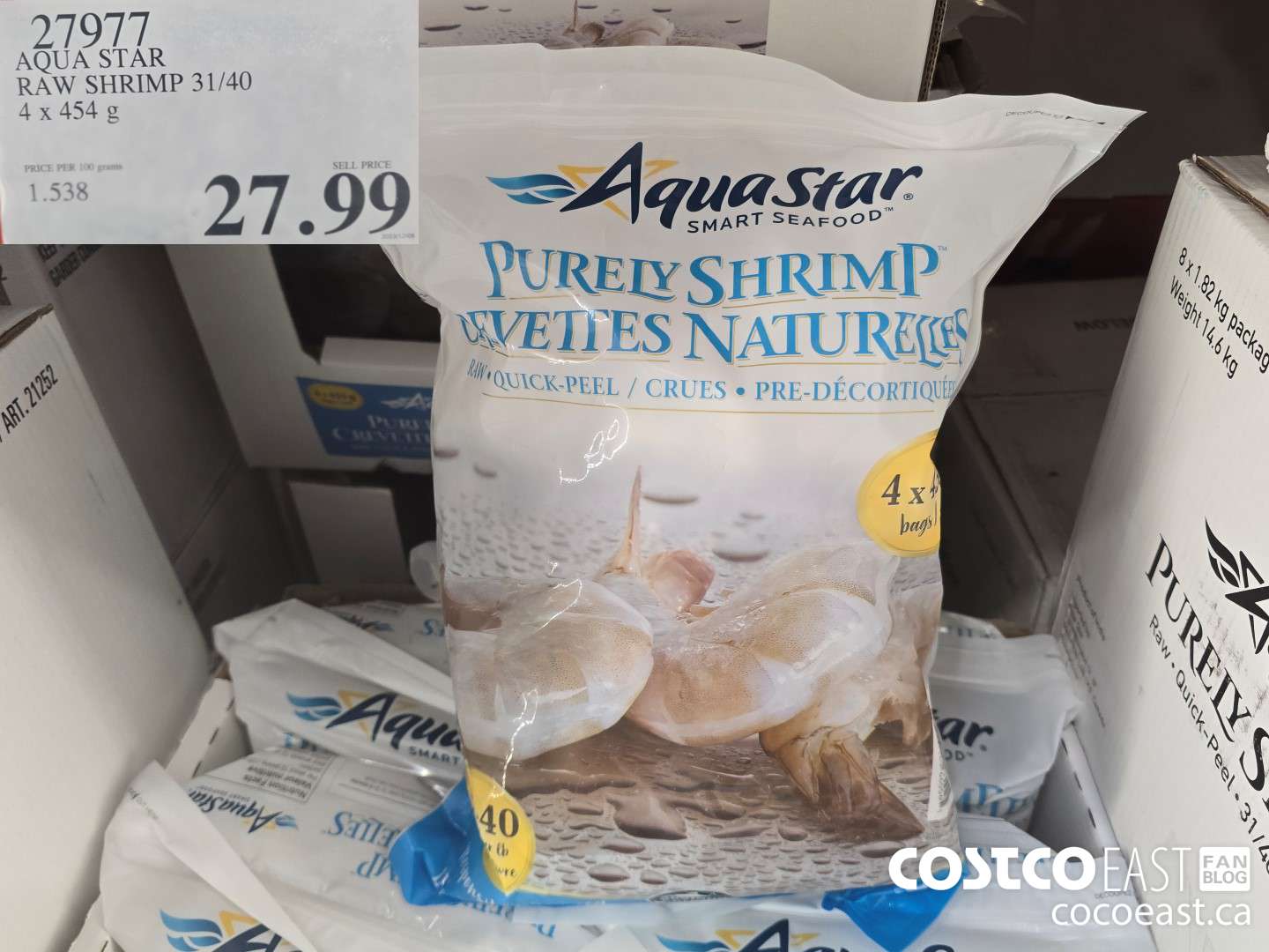 27977 AQUA STAR RAW SHRIMP 31/40 4 x 454 G $27.99