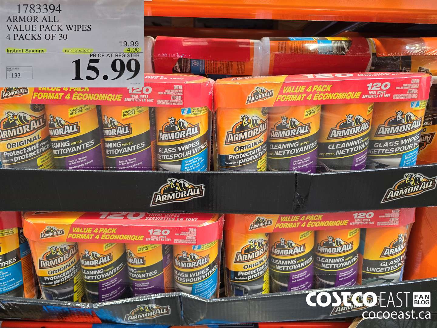 1783394 ARMOR ALL VALUE PACK WIPES 4 PACKS OF 30 ($4.00 INSTANT SAVINGS EXPIRES ON 2024-09-01) $15.99