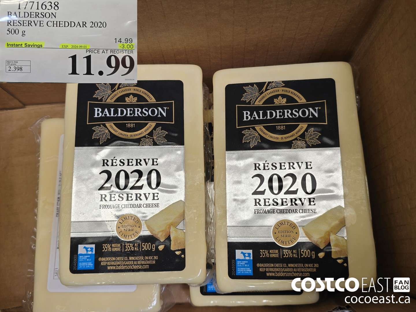 1771638 BALDERSON RESERVE CHEDDAR 2020 500 G ($3.00 INSTANT SAVINGS EXPIRES ON 2024-09-01) $11.99