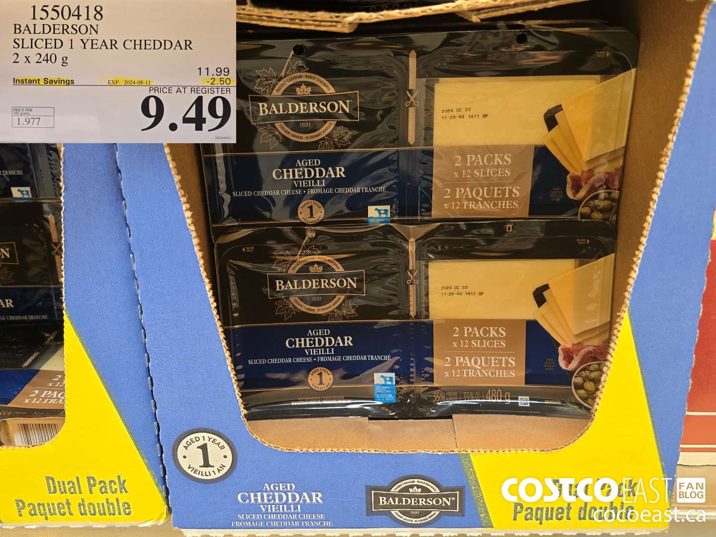 1550418 BALDERSON SLICED 1 YEAR CHEDDAR 480 G ($2.50 INSTANT SAVINGS EXPIRES ON 2024-08-11) $9.49