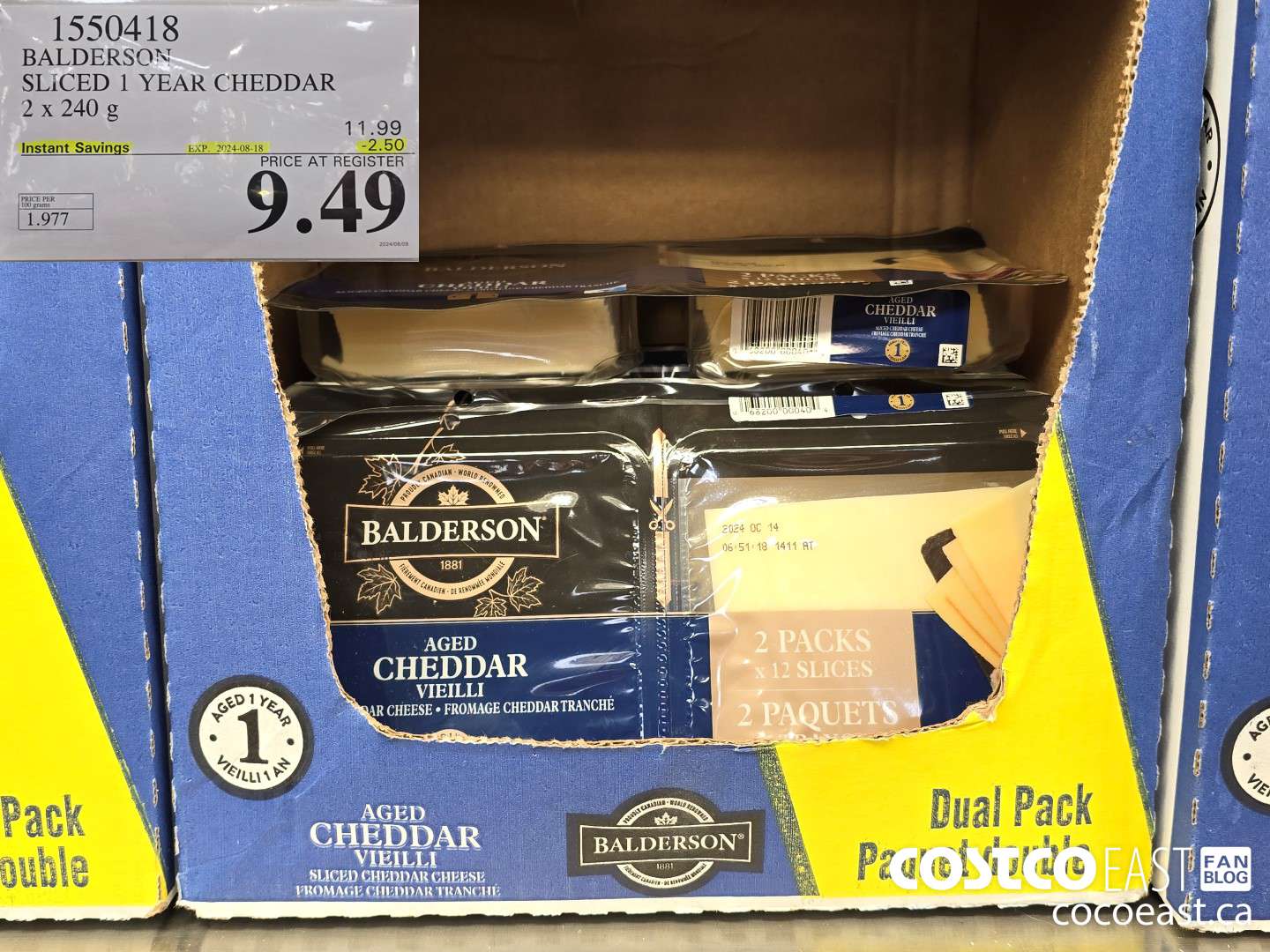 1550418 BALDERSON SLICED 1 YEAR CHEDDAR 480 G ($2.50 INSTANT SAVINGS EXPIRES ON 2024-08-18) $9.49