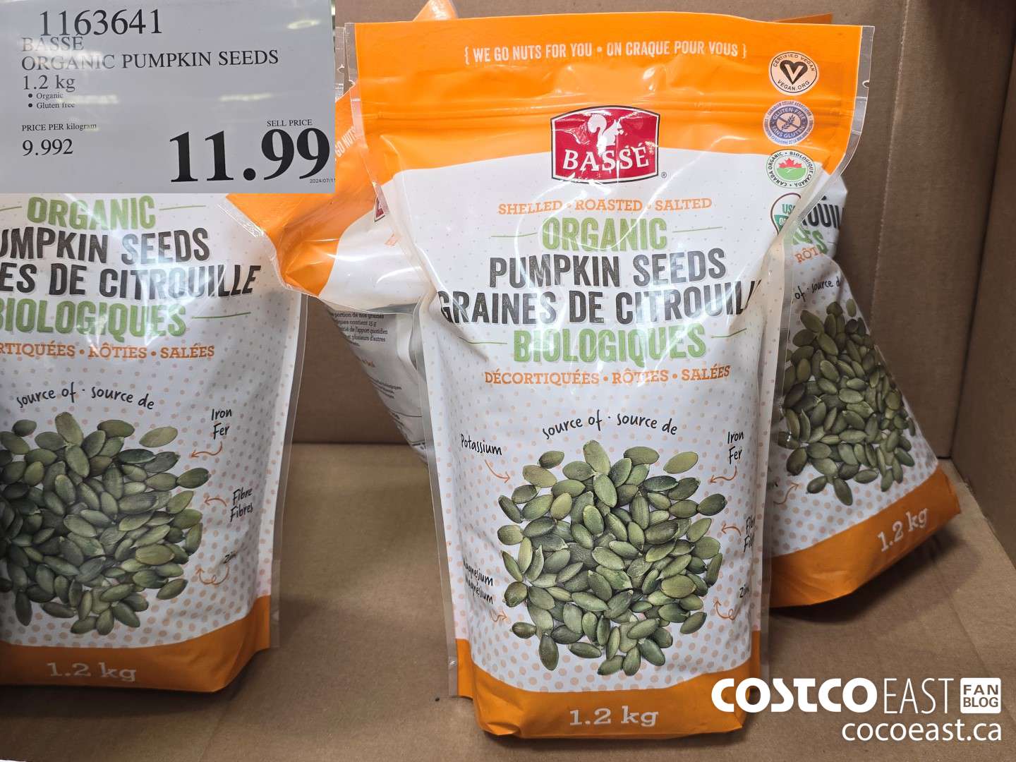 1163641 BASSE ORGANIC PUMPKIN SEEDS 1.2 KG $11.99