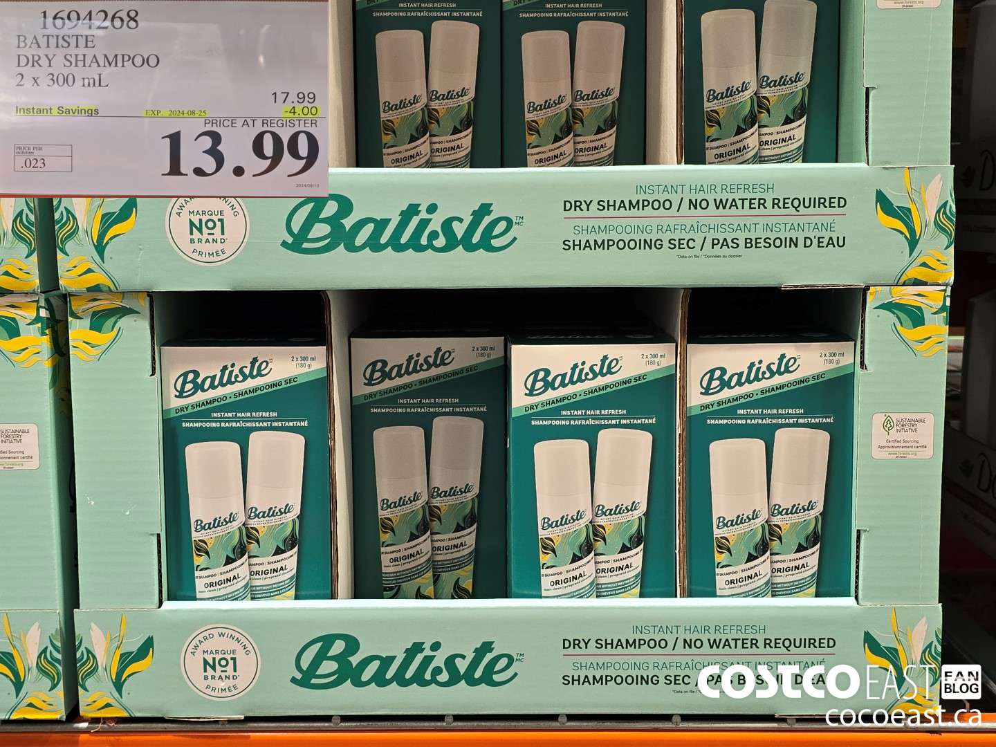 1694968 BATISTE DRY SHAMPOO 2 X 300 mL 13.99 ($17.99 INSTANT SAVINGS EXPIRES ON 2024-08-25) $4.00