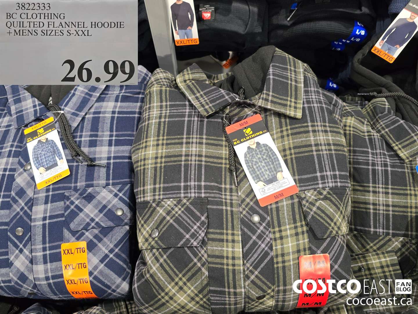 3822333 BC CLOTHING QUILTED FLANNEL HOODIE MENS SIZES S-XXL $25.99