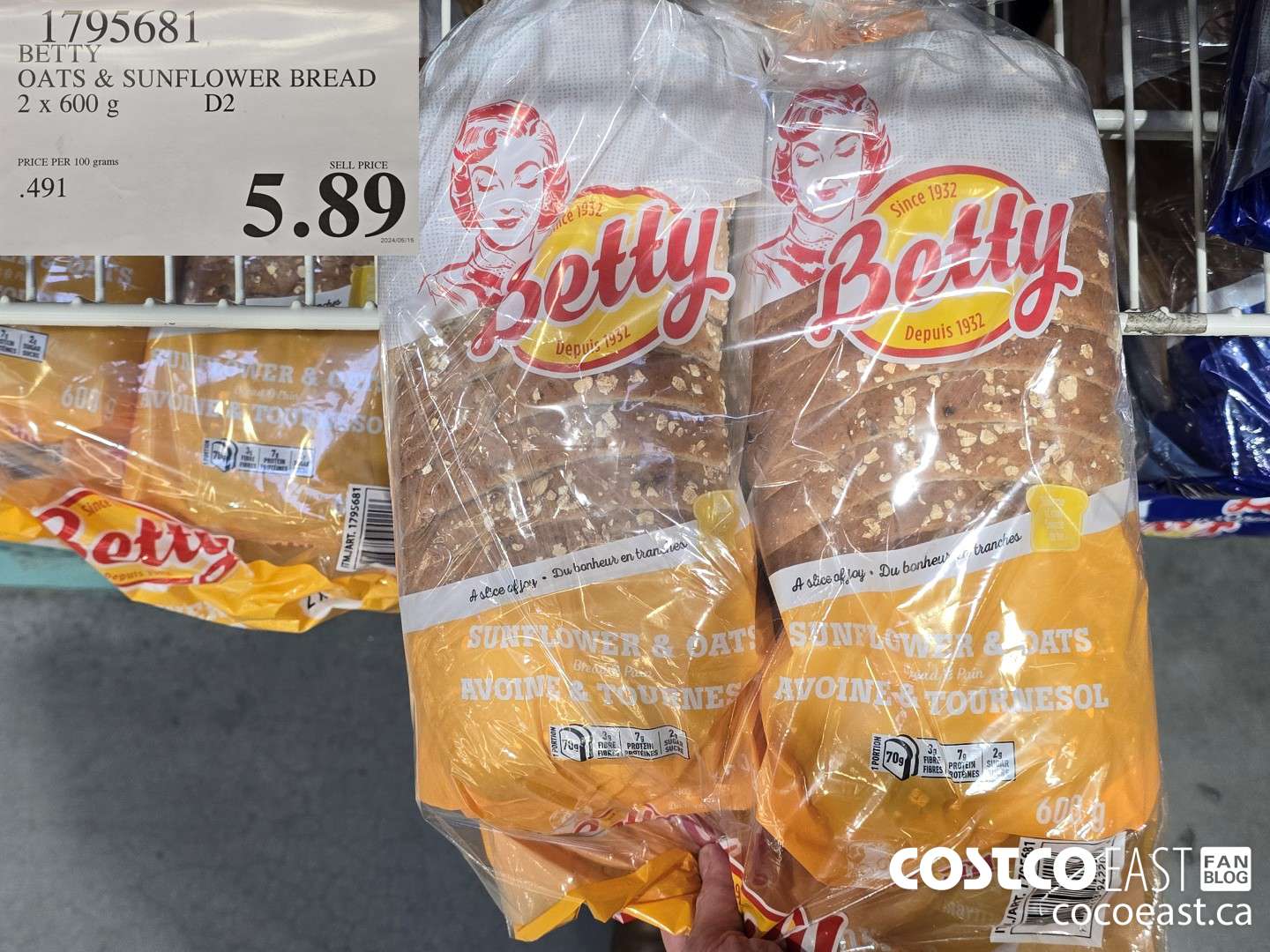1795681 BETTY OATS & SUNFLOWER BREAD 2 x 600 g $5.89