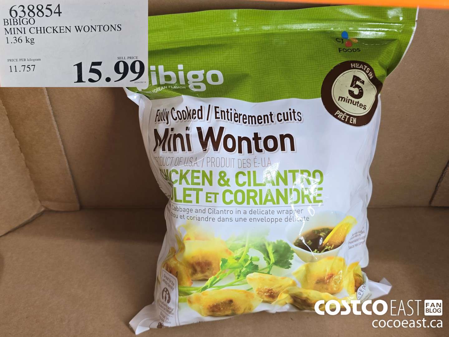 638854 BIBIGO MINI CHICKEN WONTONS 1.36 KG $15.99