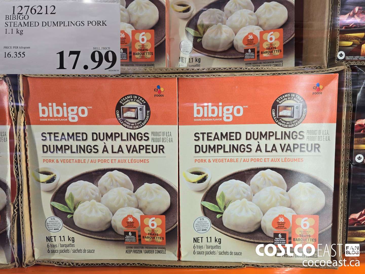 1276212 BIBIGO STEAMED DUMPLINGS PORK 1.1 KG $17.99