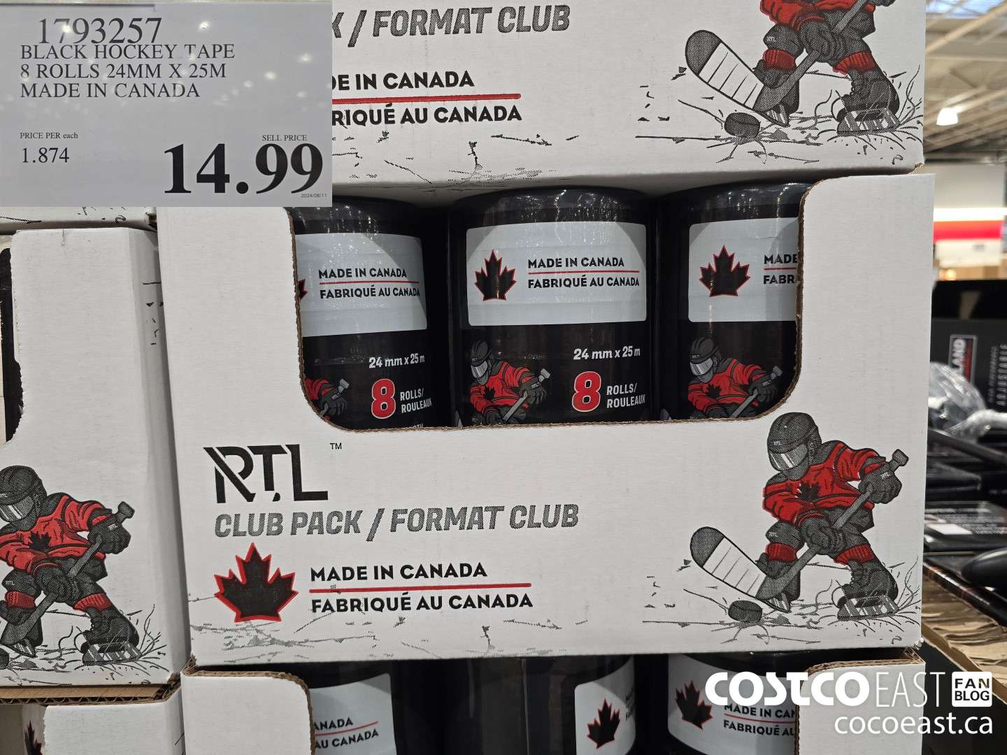 1793257 BLACK HOCKEY TAPE 2 ROLLS 24MM X 25M MADE IN CANADA $14.99