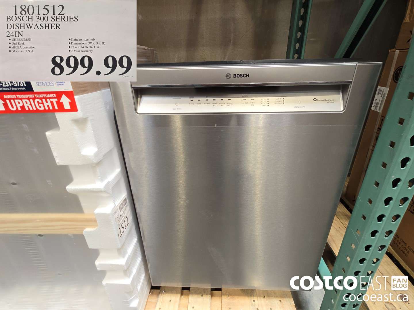 1801512 BOSCH 300 SERIES DISHWASHER 24IN $899.99