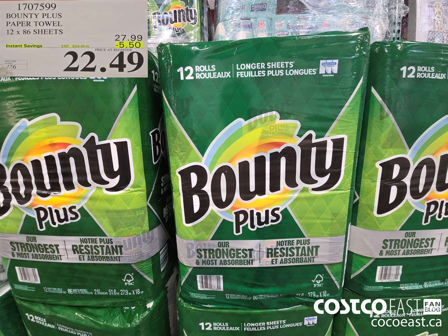 1707599 BOUNTY PLUS PAPER TOWEL 12 x 86 sheets ($5.50 INSTANT SAVINGS EXPIRES ON 2024-09-01) $22.49
