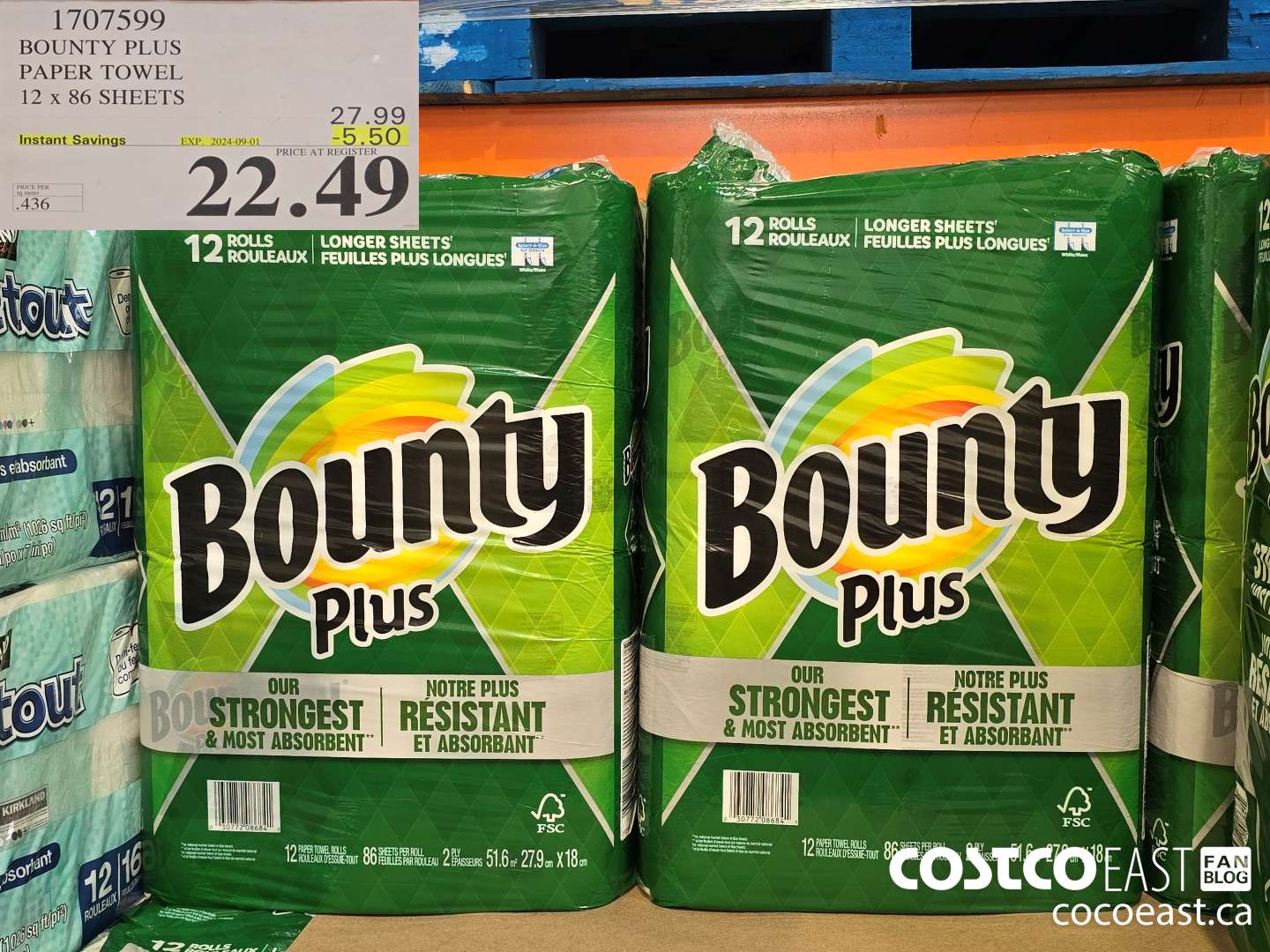 1707599 BOUNTY PLUS PAPER TOWEL 12 x 86 sheets ($5.50 INSTANT SAVINGS EXPIRES ON 2024-09-01) $22.49